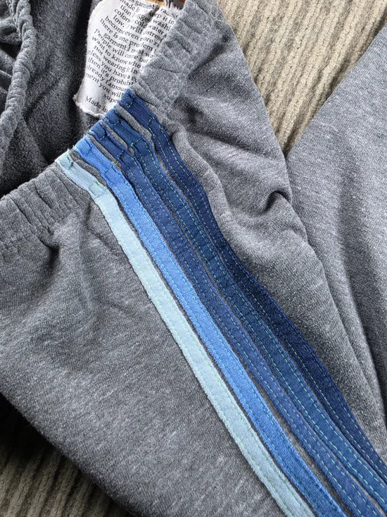 Aviator Nation 5 Stripe Sweatpants Women’s Size XS Heather Grey Blue Stripe - Picture 5 of 11